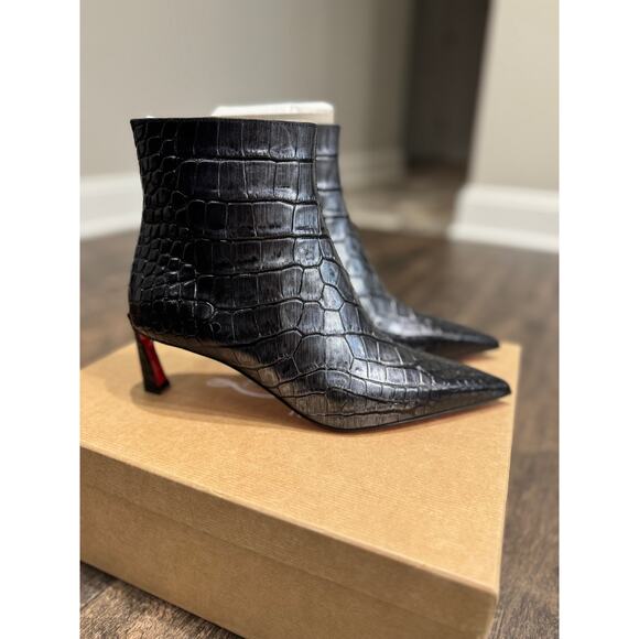 Christian Louboutin Condora Gunmetal Croc-Embossed Booties 55mm | New in Box - Picture 7 of 7